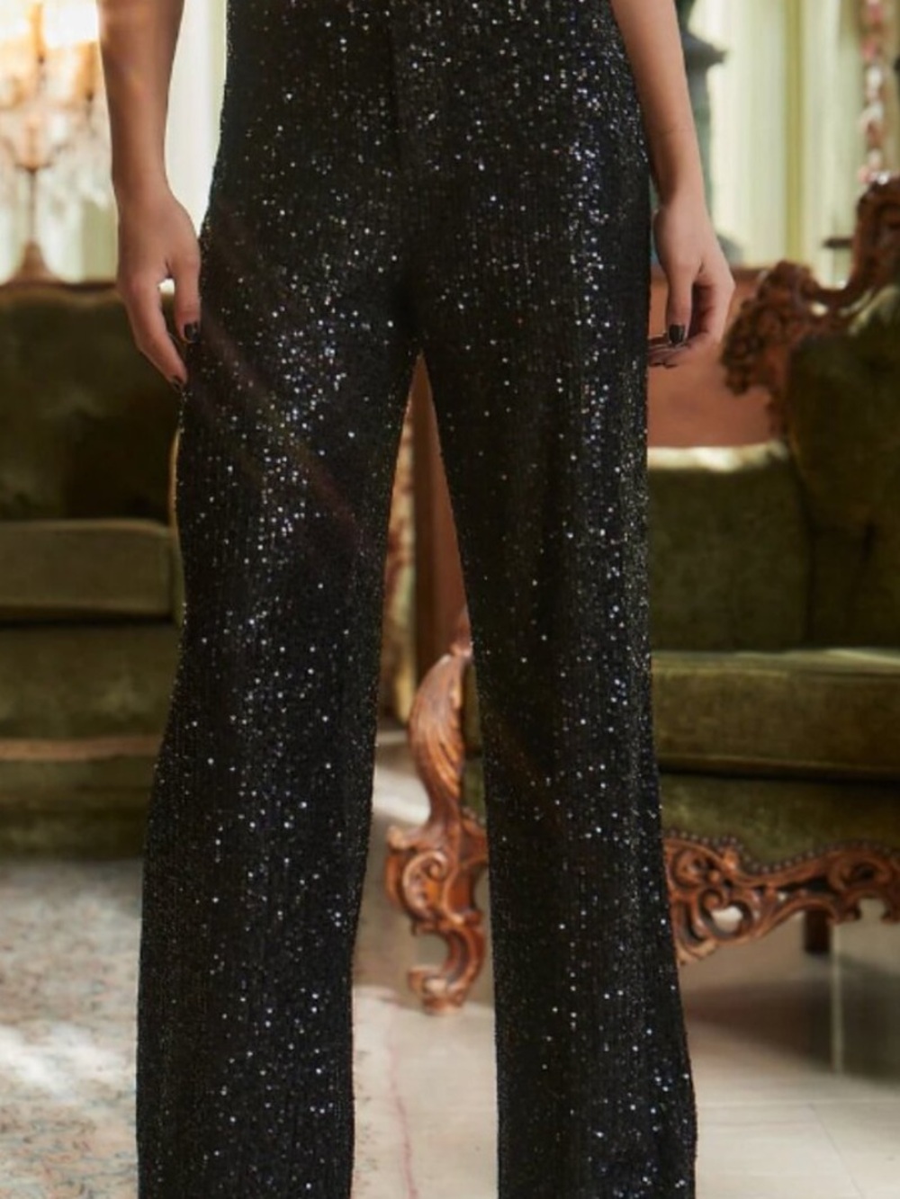 12TH TRIBE Dusk to Dawn Black Sequin Trousers - size Medium